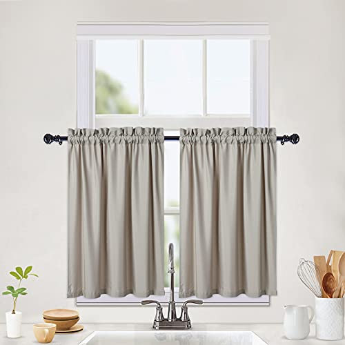 CAROMIO Lot de 2 Rideaux Brise-bise imperméables Modernes Demi-café pour Cuisine - Structure à Motif gaufré - Rideau Court pour Petites fenêtres - 2 x l 76 cm x H 91 cm - Taupe