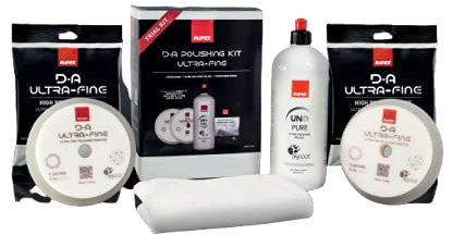 RUPES D-A Polishing Kit Ultra-Fine: 1 Liter UNO PURE Schleifpaste, 2 Schaumstoff Polierpad, 1 Mikrofasertuch + Geschenk