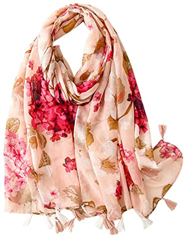 FAIRYGATE Scarfs for Women Lightweight Scarves Women Ladies Large Floral Wrap Summer Flower Sarong Fashion Beauty Tassel Scarfs and Shawls 56010