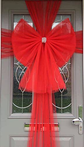 Sizi Deluxe Fabric Door Bow & Ribbon Kit Large Christmas Front Door Window Decoration Wrapping Wreath Bow Xmas Baby Shower Wedding Birthday Party (Red), 58cm