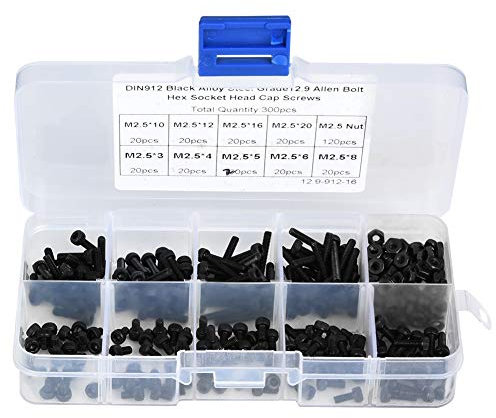 Viti a Esagono Incassato M2.5, Bulloni a Esagono Incassato in Acciaio Legato Nero 12.9, 180 Bulloni a Testa Esagonale M2.5 X 3-20 Mm con 120 Dadi M2.5
