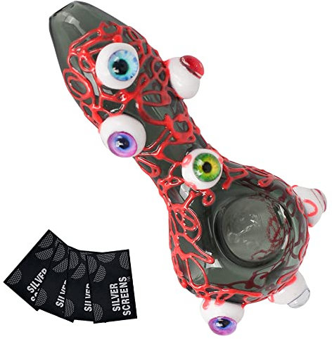 SUNNEKO Smoking Pipe, Glass Pipe, Pipe Bowl Thick and Heat Insulated, Purely Handmade, Heat-Resistant, Odorless, Small and Portable, Beautifully Packaged Gift, 10-11 cm, 7 Eyes