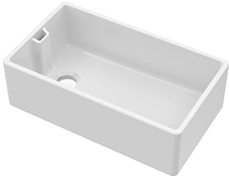 nuie BE10032 Fireclay Kitchen Single Bowl Belfast Sink with Overflow, 795mm x 460mm, White