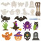 SUNYOK 30 Stück Halloween Bastelset Kinder DIY Fledermaus Hexe Spinne Geist Skelett Halloween Holzanhänger zum Bemalen mit Pinsel Halloween Holz Basteln Kunsthandwerk für Halloween Deko