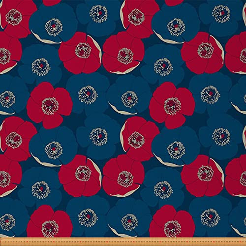 Stoff mit Mohnblumen als Meterware Blütenblatt botanische Zweige Möbelstoff für Stühle Sofa Couch Outdoor Stoff wasserdichter Dekorationsstoff für Polster und Heimwerkerprojekte 460x150cm rot