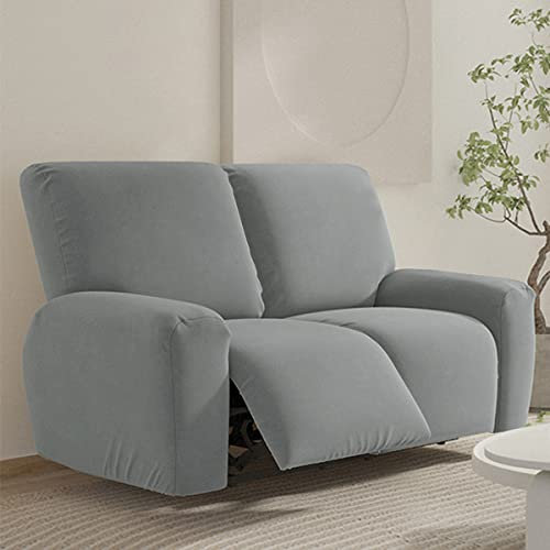 FANSU Stretchhusse für Relaxsessel Komplett Sesselschoner für Recliner Chair, Einfarbig Sesselbezug mit Taschen Wohnzimmer Elastisch Bezug für Fernsehsessel (Grau, 2 Sitzer)