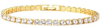 GW Tennisarmbänder für Damen Mädchen Armkette Gold Silber Zirkonia Kristall Armbänder Armreif für Frauen (16,5cm, Goldig-1-Reihig)