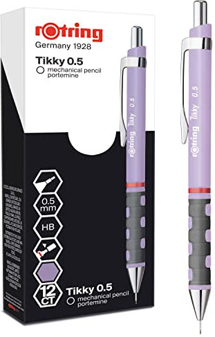 rOtring Tikky-Druckbleistifte in Pastellfarben | HB 0,5 mm | Orchid Bloom | mit angenehmem gummiertem Soft-Touch-Griff | 12 Stück