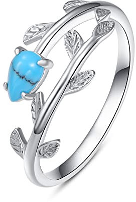 925 Sterling Silber Türkis Ring Blattring für Frauen Ring Mädchen Finger Leaf Ringe Weihnachten Geschenk