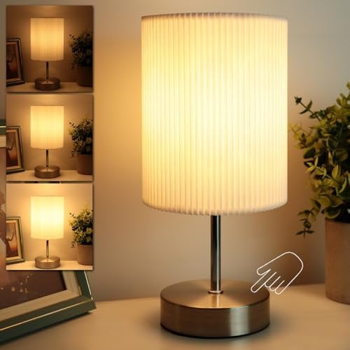 HSLighting Bedside Lamps, Touch Control Table Lamp 3-Way Brightness Dimmable Small Lamp with Metal Base LED Desk Lamp Minimalist Nightstand for Bedroom Living Room Gift Decor, Dimmable Bulb Included