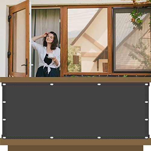 Balkonbespannung 85 x 800 cm mit Ösen und Kabelbinder Sunsegel HDPE aus Starken Material für Seite den Balkon Garten Terrasse, Dunkelgrau