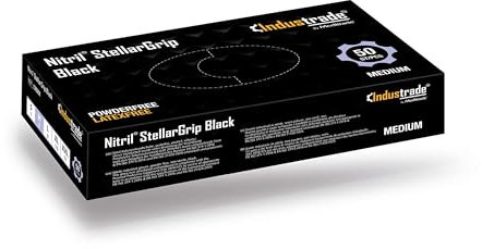 Nitrile Industrial Gloves - Diamond Texture for Enhanced Grip, Non-Sterile, Hypoallergenic, Ambidextrous, for Multiple Sectors, Disposable, Bulk Buy, 6.5g Thickness (Large) (Black) (50)- Industrade