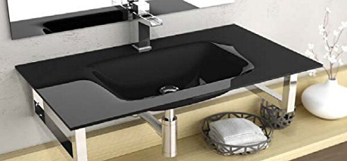 Art-of-Baan® Glas-Designwaschbecken I edles Waschbecken I hochwertiges Handwaschbecken Glas schwarz I DIN Hahnloch & DIN Abfluss I Waschbecken groß I Maße: 410 * 410 * 140 mm