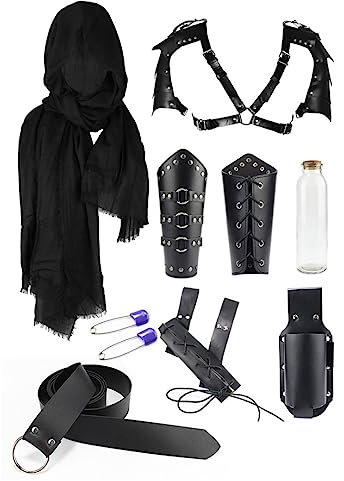 damdos Medieval Knight Leather Belt Shawl, Buckle Bracers Retro Magic Cork Potion Bottle (8PCS Set-BK)