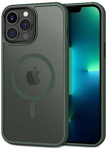 CACOE for iPhone 13 Pro Case with Camera Protection, Compatible with MagSafe, Shockproof Scratch-Resistant Magnetic Back Phone Cover for iPhone 13 Pro Case Dark Green
