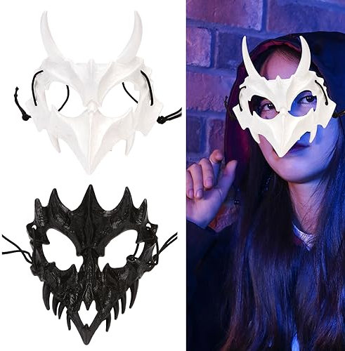 Zodors 2PCS Halloween Skelett Maske, Gesichtsmaske Wolf Horror Augenmaske Werwolf Knochen Halbmaske Weiß, Dekorative Kostüm Neuheit Horrormaske für Erwachsene