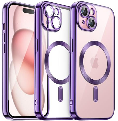 JETech Soft Clear Case for iPhone 15 Plus 6.7-Inch, Camera Lens Full Protection, Compatible with MagSafe Wireless Charging, Shockproof Electroplated TPU Phone Cover (Purple)