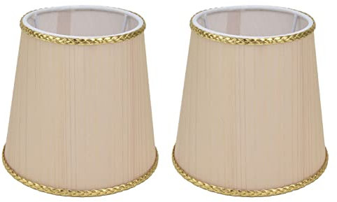 Marooma 2 Pantallas de Tela Pequeñas para Lámpara, Color Beige con Detalles Dorados, Diseñadas para Lámparas de Mesa, Candelabros Y Lámparas de Pared E14, Pantallas de Lámpara Elegantes Y Funcionales,