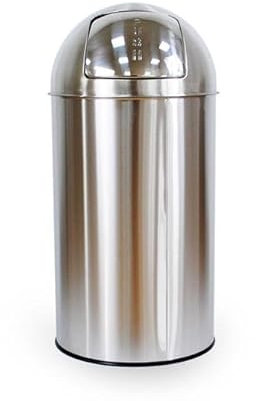 BRASQ Push Mülleimer - mit Deckel, 40L, Push Klappe poliert, rutschfest, Silber/Schwarz Abfalleimer, Abfallsammler, Müllbehälter, Müllsammler, Abfallbehälter, Küche, Bad (Silber)