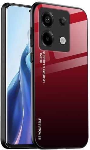 EASSGU Hülle Geeignet für Redmi Note 13 Pro 5G / Poco X6 5G (6.67 Inches), Rückseite aus Glas mit Farbverlauf, Anti Drop und Anti Scratch Handyhülle - Rot Schwarz