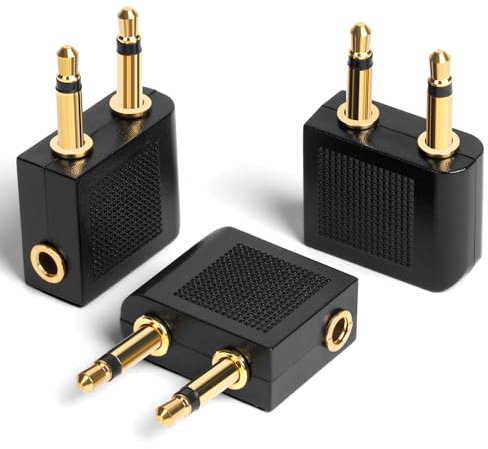 AXFEE Flugzeug Adapter Kopfhörer, 3 Stück Gold überzogen Flugzeug Adapter, auf 3,5 mm Klinkenbuchse, Airplane Flight Kopfhörer Adapter für Alle Airlines In-Flight Media Systemen