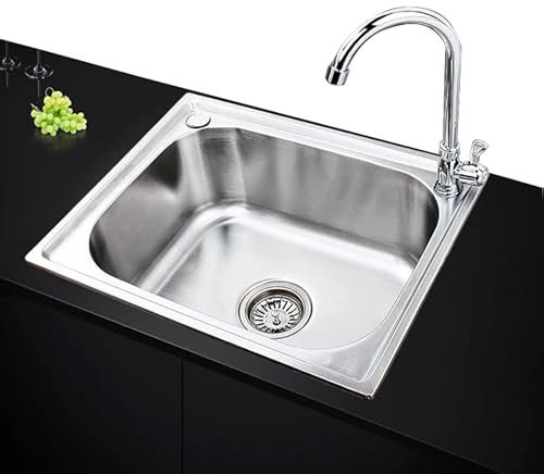 Fregadero de Cocina de Acero Inoxidable con Dispositivos de drenaje Fregadero Bajo Encimera o Sobre Encimera,Plata (304-42 * 37 * 18.5cm(1.2mm side))