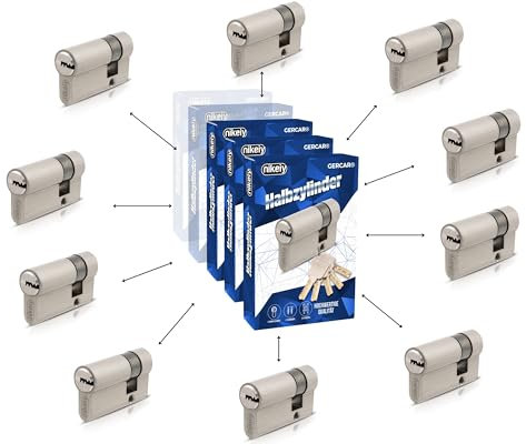 GERCAR Pro Lot de 10 semi-cylindres profilés 30/10 pour porte de garage avec 50 clés - Longueur : 40 mm, A : 30, B : 10, système de fermeture