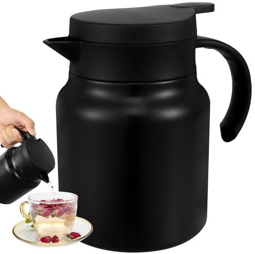 Thermal Coffee Carafe Jug,1L Large Capacity Stainless Steel Insulated Tea Pot with Detachable Tea Strainer,Leak-Proof Vacuum Insulated Carafe for Coffee Tea Hot or Cold Drinks(Black)