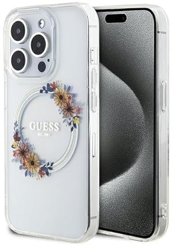 Guess GUHMP15XHFWFCT Hülle für iPhone 15 Pro Max 6.7 transparent hardcase IML Flowers Wreatch