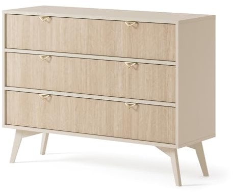 Lomadox Kommode Schubkastenkommode in beige, Front mit Fischgrätenmuster, 106cm breit, 3 Schubladen