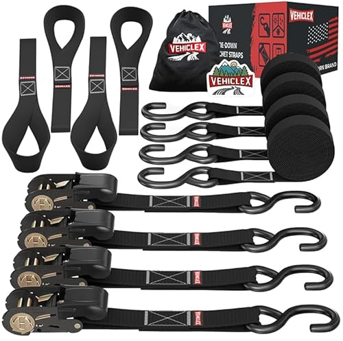 Vehiclex 1 x 15' Ratchet Tie Down Straps with Soft Loops