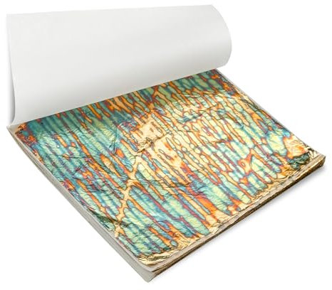 Modixun Feuilles d'Or Variées 50pcs, Feuilles d'Or Colorées pour l'Art, la Peinture, la Dorure et la Décoration, 14 x 14cm (Rayure)