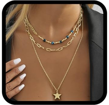 Handcess Boho Halskette mit Gold perlen Halskette mit Stern Anhänger Kette Strand Halskette für Frauen und Mädchen