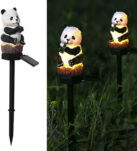 Solar Gartenleuchten, Outdoor Harz Niedliche Panda Statue Solarleuchte Wasserdicht LED Garten Weg Rasen Hof Boden Lampen, Tierlampen Ornament Dekor