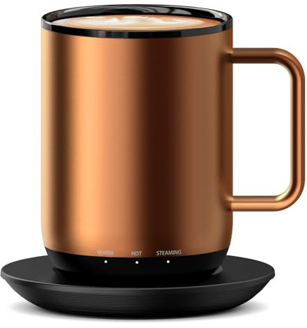 vsitoo S3PLUS Rechargeable Self Heating Coffee Mug, 14oz Heated Coffee Mug with Lid, APP & Manual Controlled Heated Coffee Mug, Temperature Control Smart Mug Warmer with 90 Min Battery Life, Copper