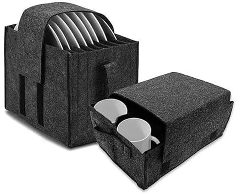 oneforus Set mit 2 Becherhaltern aus Filz Tellerhalter für Wohnmobile Glashalter für Wohnmobile Filzgeschirr Stauraum mit 8 Fächern Schalenhalter Camping für Camping, Wohnmobile, Wohnwagen und Boote