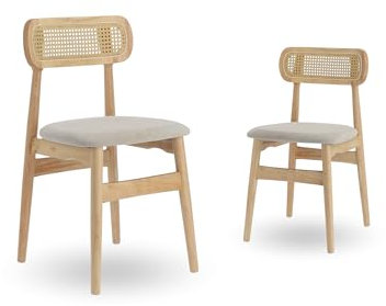 Home Heavenly®Pack de 2 sillas de Comedor Honey Estilo nórdico, Silla de Madera para Comedor Cocina Restaurante o Bar tapizada conrespaldo de ratán