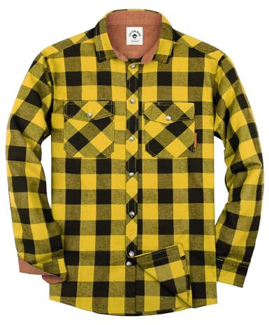 TARAINYA Chemise Flanelle Homme A Carreaux Manches Longues Regular Fit avec Poche Jaune Noir 3XL