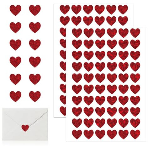 Bieiyhe 1200pcs Aufkleber Herz Sticker Glitzer Kleine Sticker Selbstklebend Heart Stickers Small Hochzeit Aufkleber Rolle Aufkleber Valentinstag Mini Sticker Love Vintage für Basteln Scrapbooking-Rot