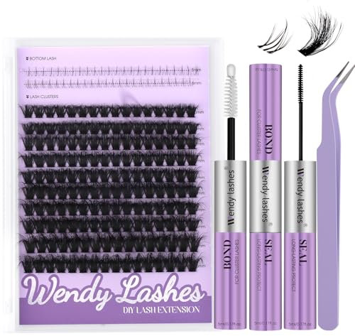 Kit Extensions de Cils avec Supérieurs et Inférieurs Effet 3D 0.07mm 80D Cils Individuels MIx10-16mm Faux Cils Individuel Cluster Lashes DIY Lash Extension Kit avec Lash Bond and Seal
