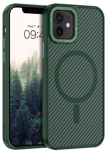 GUAGUA für iPhone 12 Hülle, iPhone 12 Pro Hülle [Kompatibel mit MagSafe] Magnetisch Handyhülle für iPhone 12/12 Pro Case Carbon Fiber Design Stoßfest Schutzhülle TPU+PC Slim Cover (6,1‘’) Dunkelgrün