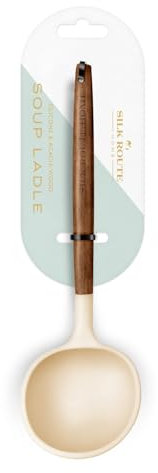 Silk Route Home Acacia Wood & Cream Silicone Soup Ladle Kitchen Utensil