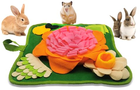 Kaninchen Futtermatte, Bunny Snuffle Puzzle Spielzeug, interaktive Fütterung für Hamster, Meerschweinchen, Igel, Chinchillas, Frettchen, Kleintiere, Stressabbau (Rosa)