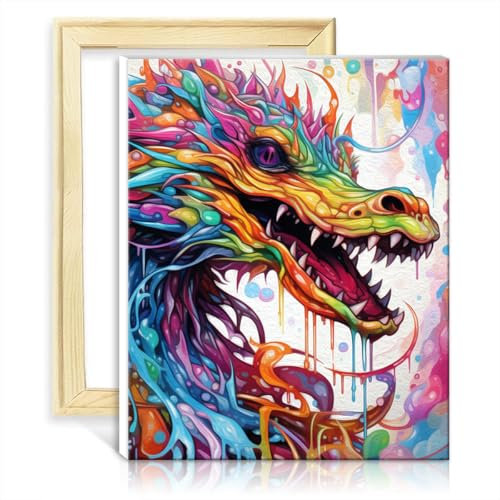 TANGFEIY Malen-nach-Zahlen-Pinsel-Set, Fliegende Drachen, Malen nach Zahlen, Basteln für Erwachsene und Kinder, für die Wanddekoration zu Hause, ohne Rahmen (30 x 40 cm)