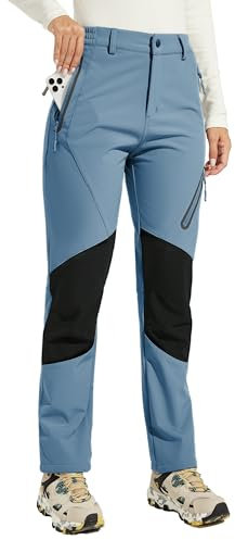 WILLIT Damen Schneehose Thermohose Gefüttert Wanderhose Fleece Wasserdicht Softshellhose Skihose Warm Trekkinghose Winter Outdoorthose Isoliert Kaltes Wetter Dunkelblau M