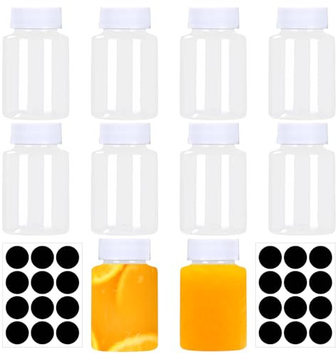 Valicaer Plastic Juice Bottles with Lids,10Pcs 150ml Empty Juice Bottles Mini Smoothie Bottles Clear Plastic Juicing Drinks Bottle Containers with Label Shot Bottles for Water,Milk,Ginger