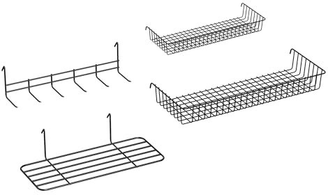 RCZSCBK Grid Wall Accessories Set, Large and Small Baskets, Straight and Hook Racks, Wire Grid Storage Organizer