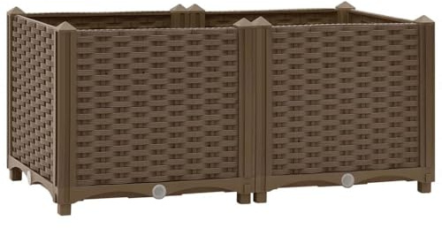 Myheimly Hochbeet 80x40x38cm Kräuterbeet Gemüsebeet zum Selber Bauen, Blumenkasten im Rattan-Look, Pflanzkasten für Garten Terrasse Balkon Polypropylen Braun