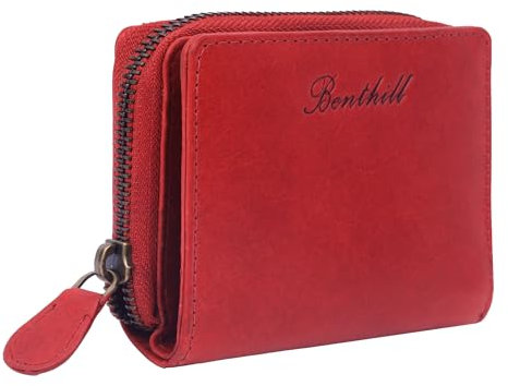 Benthill Kleine Geldbörse Echt Leder | Damen & Herren Portemonnaie mit RFID Schutz | 8 Kartenfächer | Slim-Wallet inkl. Geschenkbox, Farbe:Rot