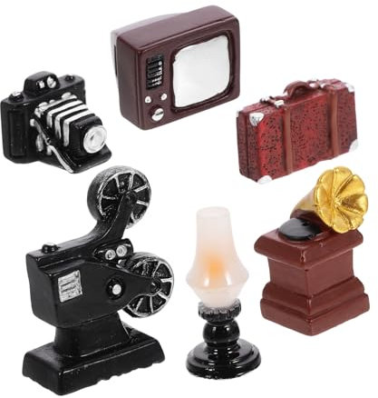 ERINGOGO Mini Cámara Retro Fonógrafo Vintage 6 Piezas Decoración de Casa de Muñecas Electrodoméstico para